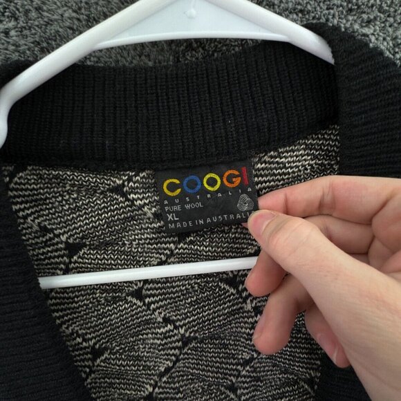 COOGI Australia Authentic Women Cardigan XL Pure Wool Ivory Black Buttons 3D - Picture 6 of 16